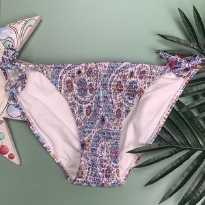 NWT Blue Paisley Shirred Bikini BOTTOMS W/ Side Ties Juniors - Xhilaration